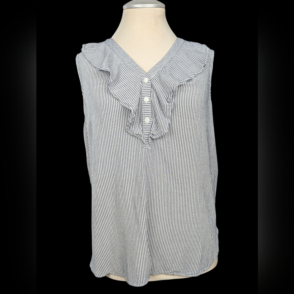 Jones New York Striped Ruffle Blouse